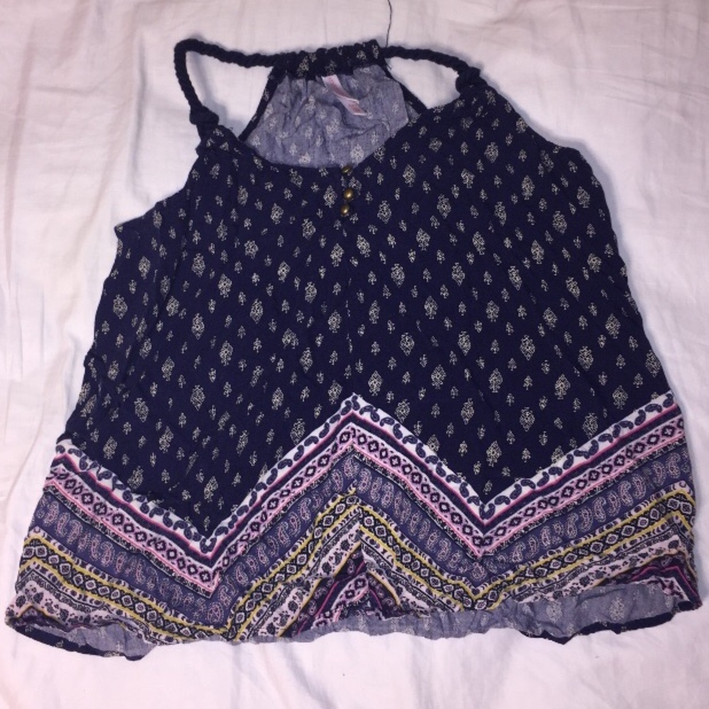 Patterned Dark Blue Halter Top